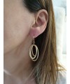 Boucles d'oreilles 3 ovales striées entrelacées, en plaqué or avec fermeture "dormeuse"