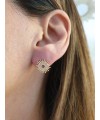 Boucles d'oreilles "soleil" en plaqué or serties au centre d'oxydes de zirconium, avec poussettes