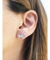 Boucles d'oreilles en argent 925/10000 rhodié, motif pastille striée pour l'une et lune striée pour l'autre