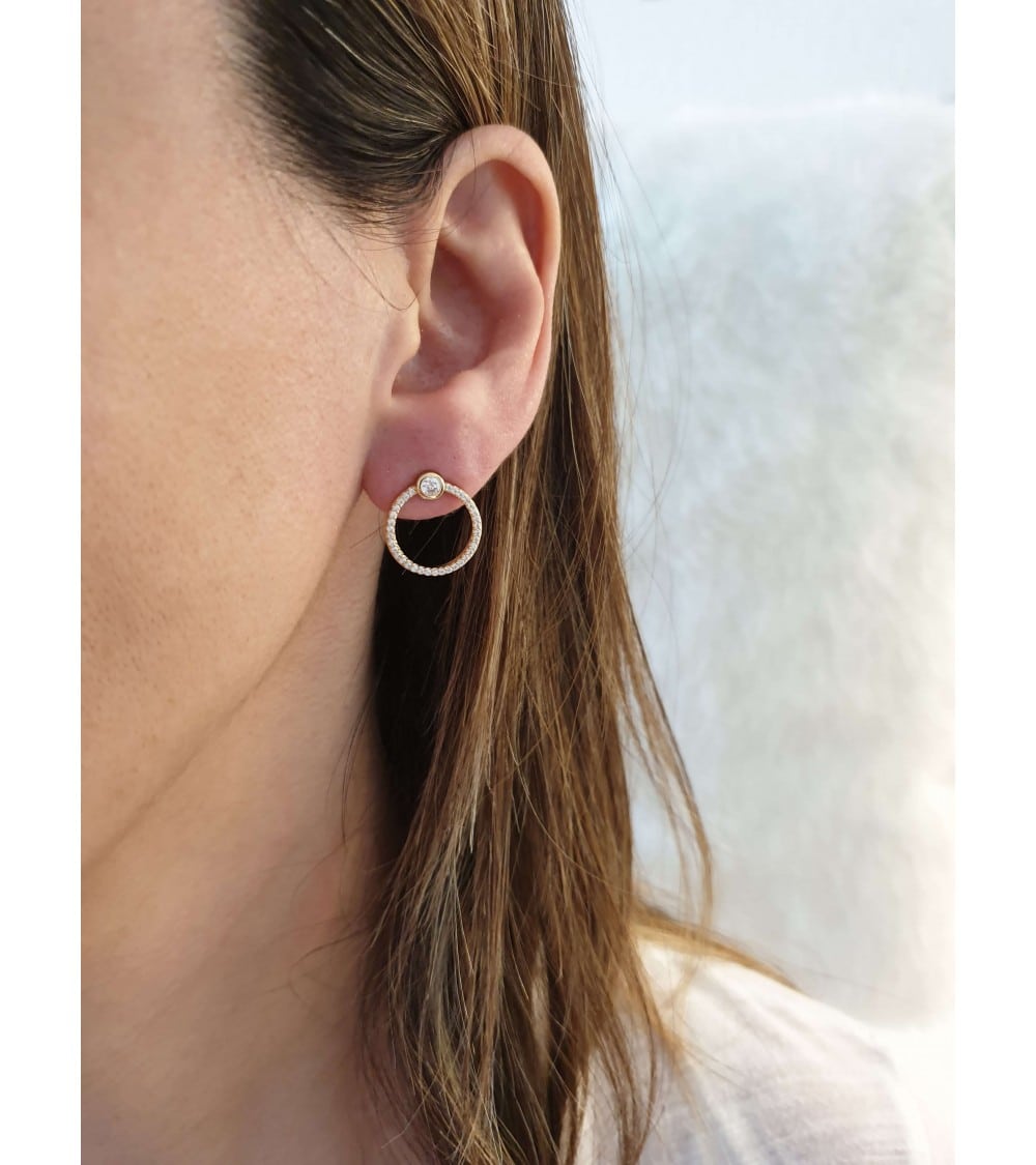 Boucles D'oreilles THANINA Plaqué Or Zirconium - Fermoir à Visser - Modèle Rond Argent 925