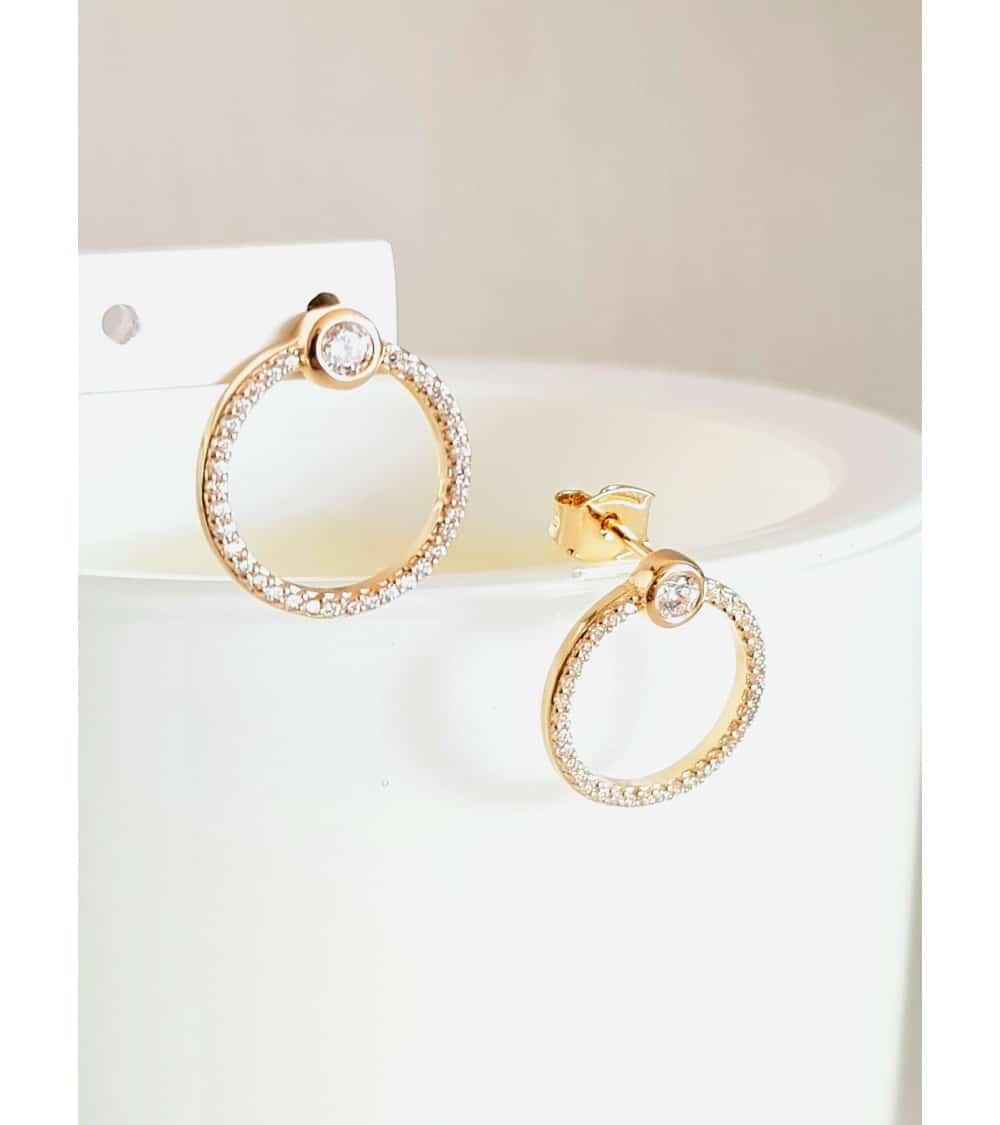 Boucles D'oreilles Plaqué Or Et Zirconium THANINA à Visser - Ronde, Argent 925, Neuves