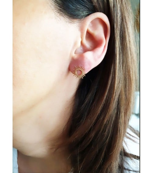 Boucles d'oreilles "soleil" en plaqué or, avec poussettes
