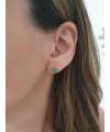 Boucles d'oreilles rondes en plaqué or et pierre aventurine, avec poussettes