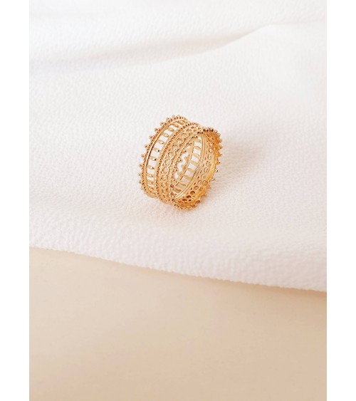 Bague anneau large ajourée en plaqué or