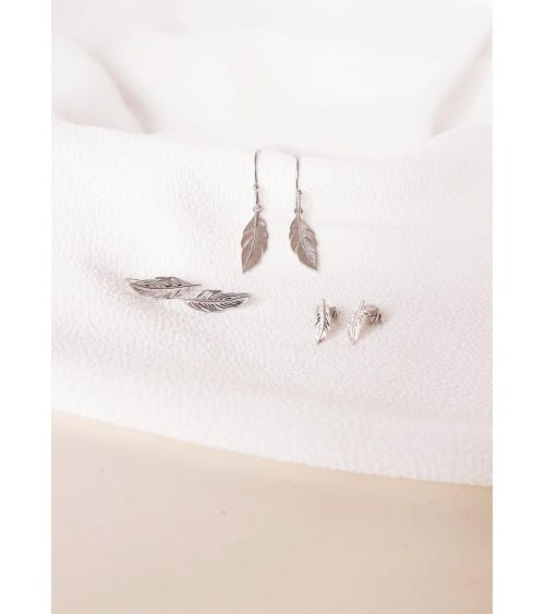 Boucles d'oreilles "plume" en argent 925/1000 rhodié, avec crochets
