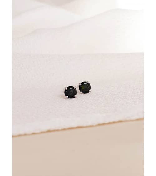 Boucles d'oreilles en argent 925/1000 rhodié et oxydes de zirconium noirs 4 griffes, avec poussettes (diamètre 4 mm)