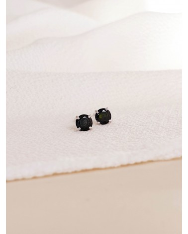 Boucles d'oreilles en argent 925/1000 rhodié et oxydes de zirconium noirs 4 griffes, avec poussettes (diamètre 4 mm)