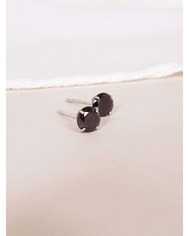 Boucles d'oreilles en argent 925/1000 rhodié et oxydes de zirconium noirs, avec poussettes