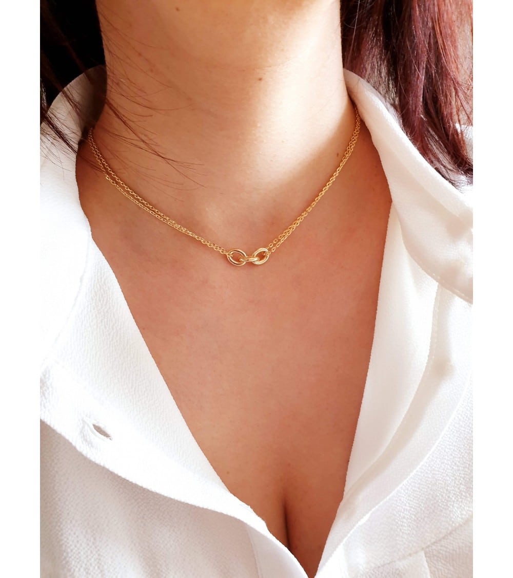 Collier Coeur Double Acier Argenté Avec Chaîne à Maillons Ovales - Neuf Avec étiquettes