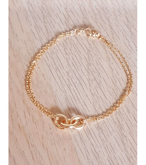 Bracelet double chaîne maille forçat avec maillons ovales entrelacés, en plaqué or