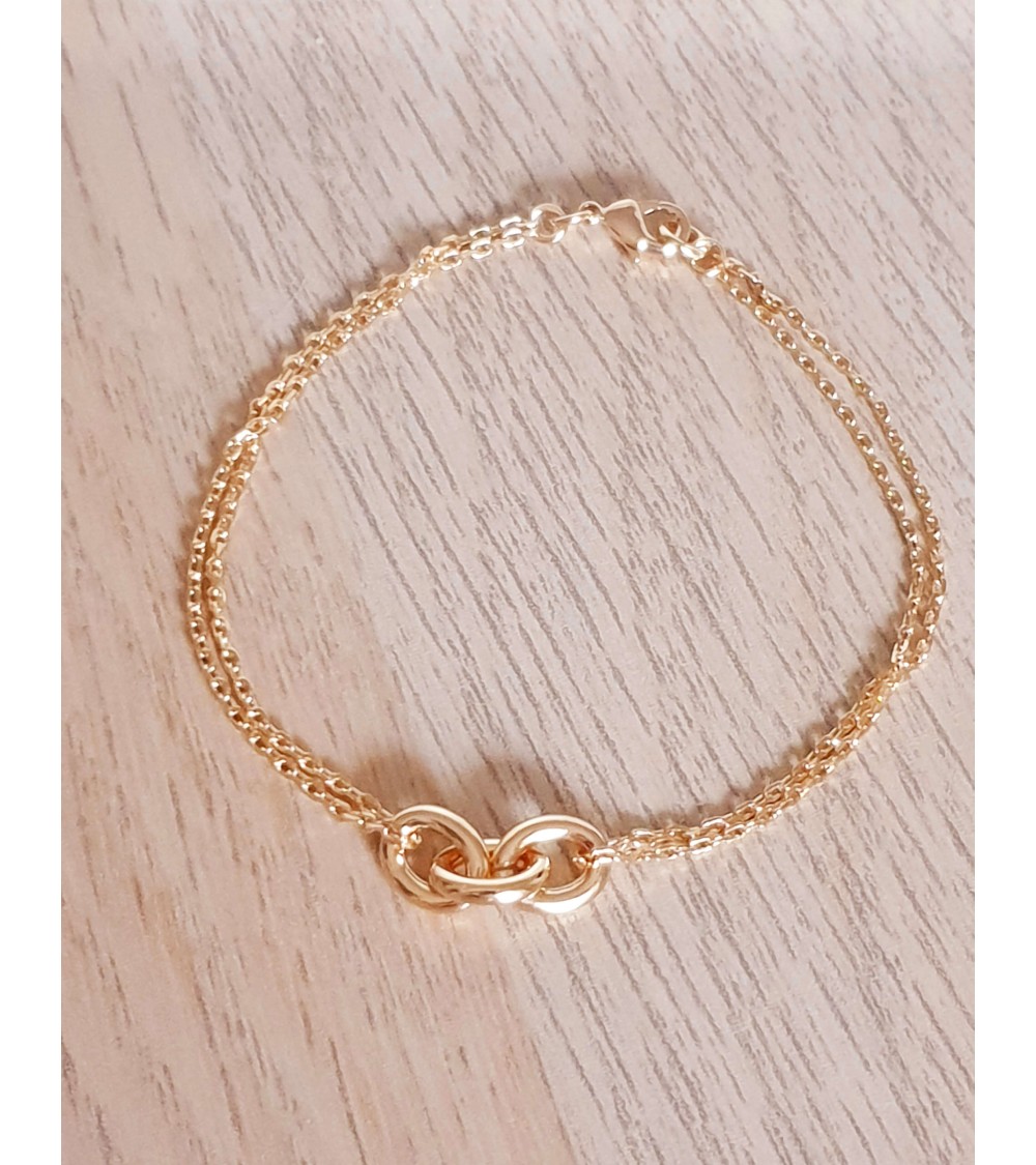 Bracelet double chaîne maille forçat avec maillons ovales entrelacés, en plaqué or