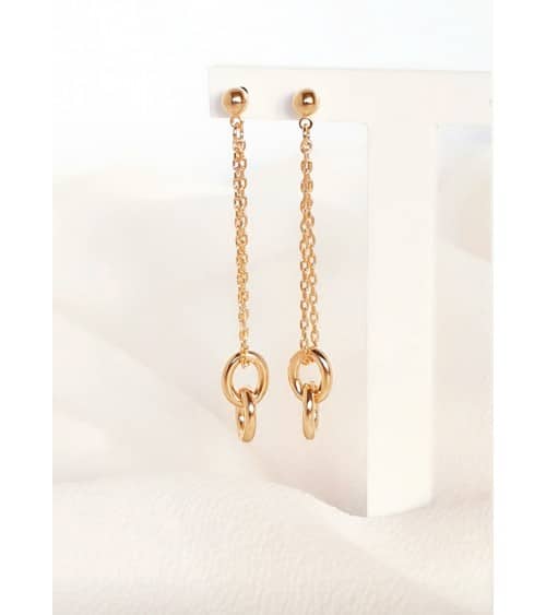 Boucles d'oreilles pendantes en plaqué or, double chaine et 2 maillons ovales