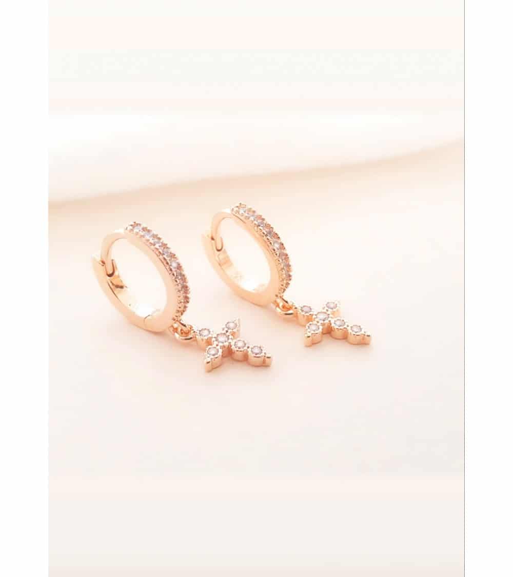 Boucles D'oreilles Créoles Plaqué Or - Pendentif Chaîne Et Oxydes De Zirconium - Marque Tata Gisèle - Neuves