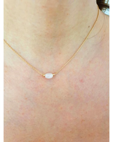 Collier en plaqué or et quartz rose ovale