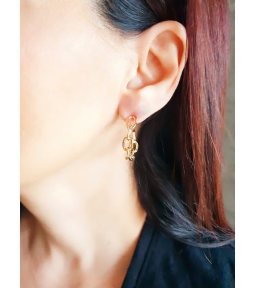 Boucles d'oreilles créoles en plaqué or avec maillons ovales striés et non striés
