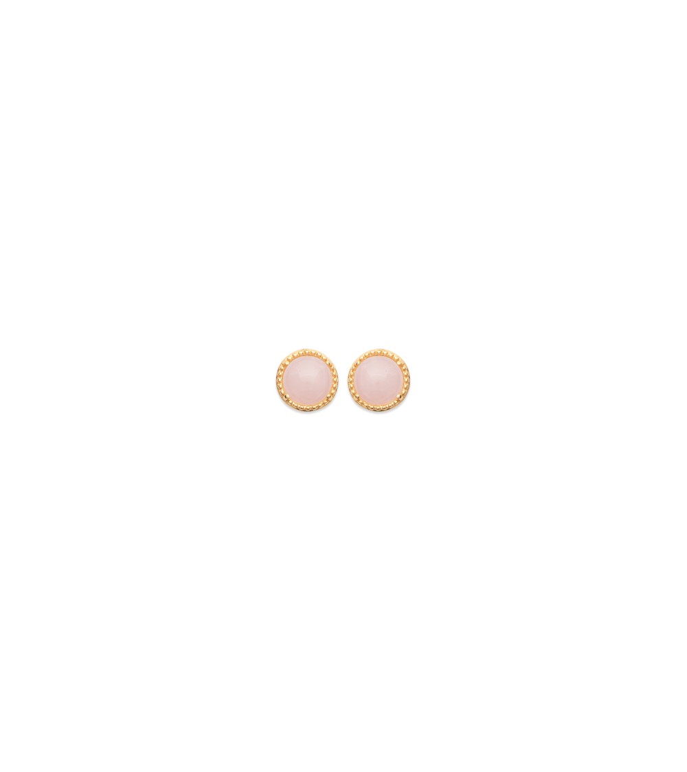 Boucles d'oreilles rondes en plaqué or serties de quartz rose, avec poussettes
