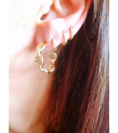 Boucles d'oreilles créoles en plaqué or avec motif "grain de café"