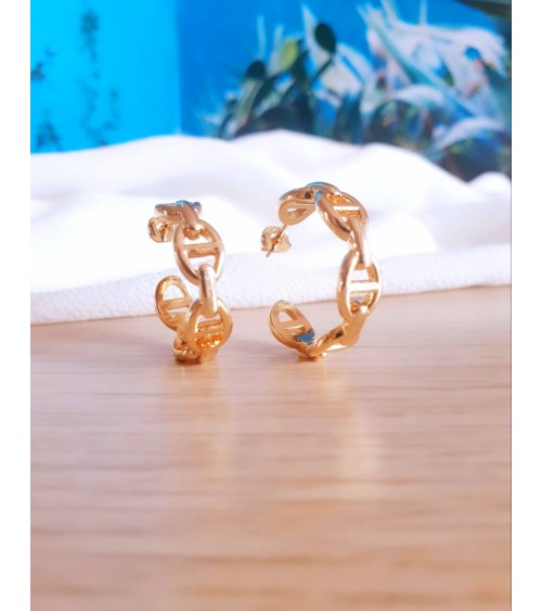 Boucles d'oreilles créoles en plaqué or avec motif "grain de café"