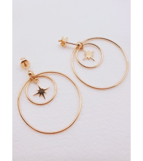 Boucles d'oreilles avec 2 ronds et une étoile en plaqué or, avec poussettes