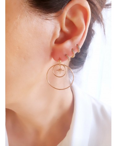 Boucles d'oreilles avec 2 ronds et une étoile en plaqué or, avec poussettes