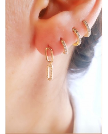 Boucles d'oreilles en plaqué or à 2 rectangles dont 1 serti d'oxydes de zirconium