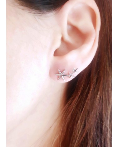 Boucles d'oreilles "3 étoiles" en argent 925/1000 rhodié, à clous