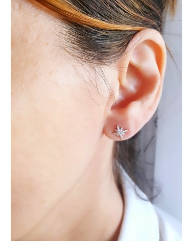 Boucles d'oreilles en argent 925/1000ème rhodié en étoile avec oxyde de zirconium