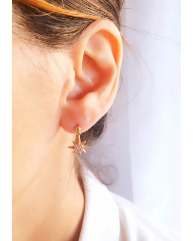 Boucles d'oreilles lune et étoile en plaqué or et oxyde de zirconium