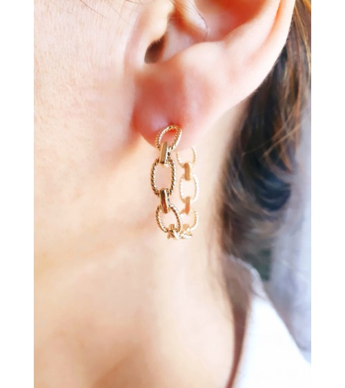 Boucles d'oreilles créoles en plaqué or avec maillons ovales tressés