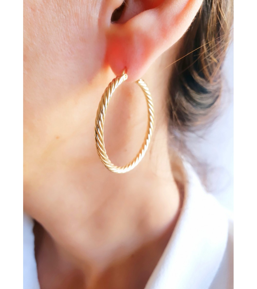 Boucles D'oreilles Créoles Torsadées En Plaqué Or - Occasion