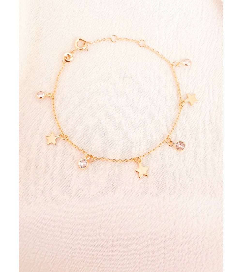 Bracelet pampilles en plaqué or avec étoiles et oxydes de zirconium