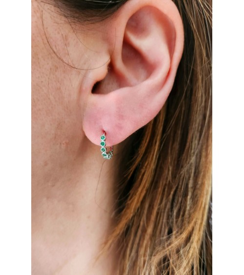 Mini créoles en argent 925/1000 rhodié serties d'oxydes de zirconium verts