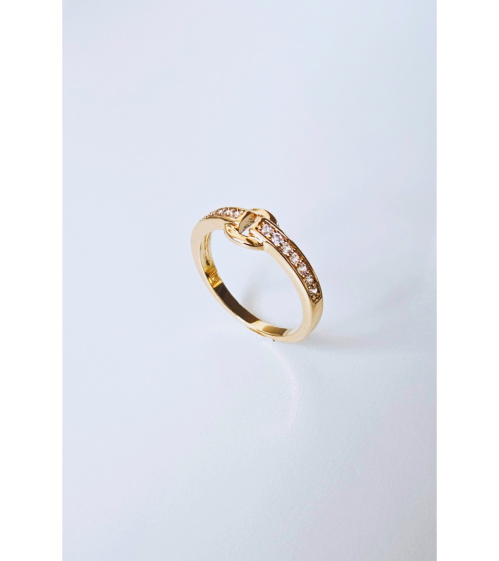 Bague motif boucle de ceinture en argent 925/1000 rhodié et oxydes de zirconium blancs