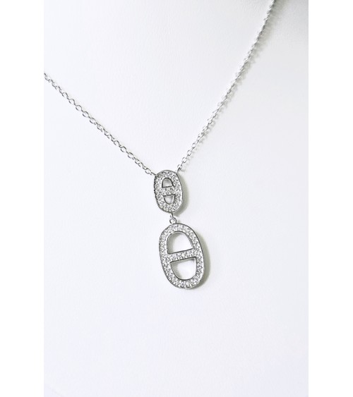 Collier maille marine en argent 925/1000 rhodié et oxydes de zirconium