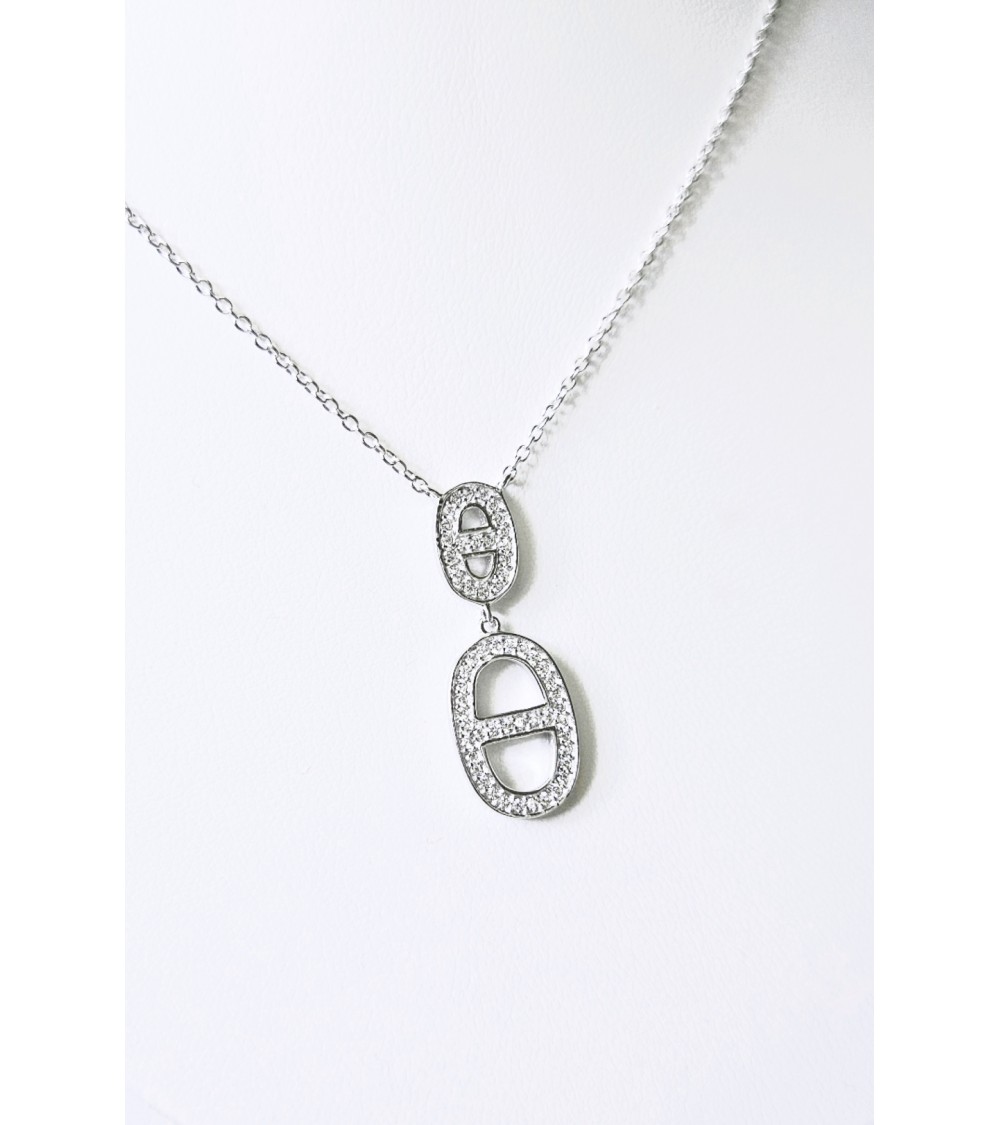 Collier maille marine en argent 925/1000 rhodié et oxydes de zirconium