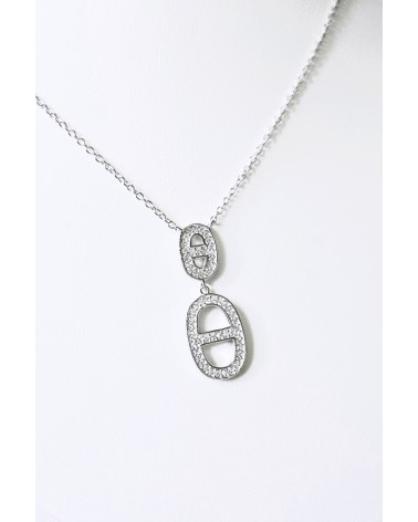Collier maille marine en argent 925/1000 rhodié et oxydes de zirconium