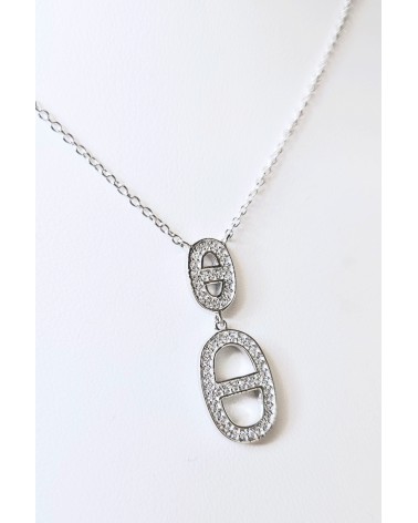 Collier maille marine en argent 925/1000 rhodié et oxydes de zirconium