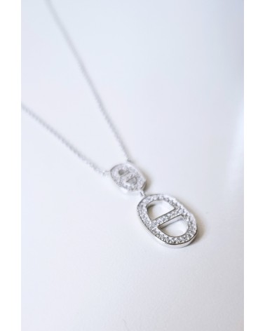 Collier maille marine en argent 925/1000 rhodié et oxydes de zirconium
