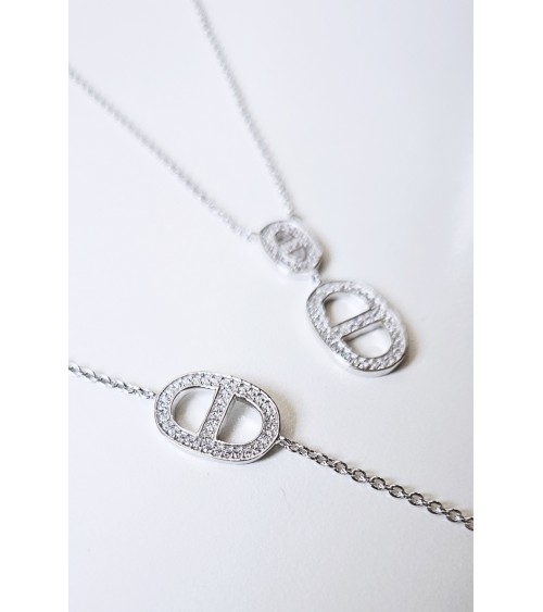 Collier maille marine en argent 925/1000 rhodié et oxydes de zirconium