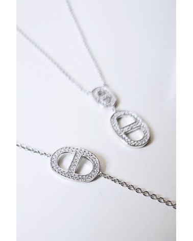 Collier maille marine en argent 925/1000 rhodié et oxydes de zirconium