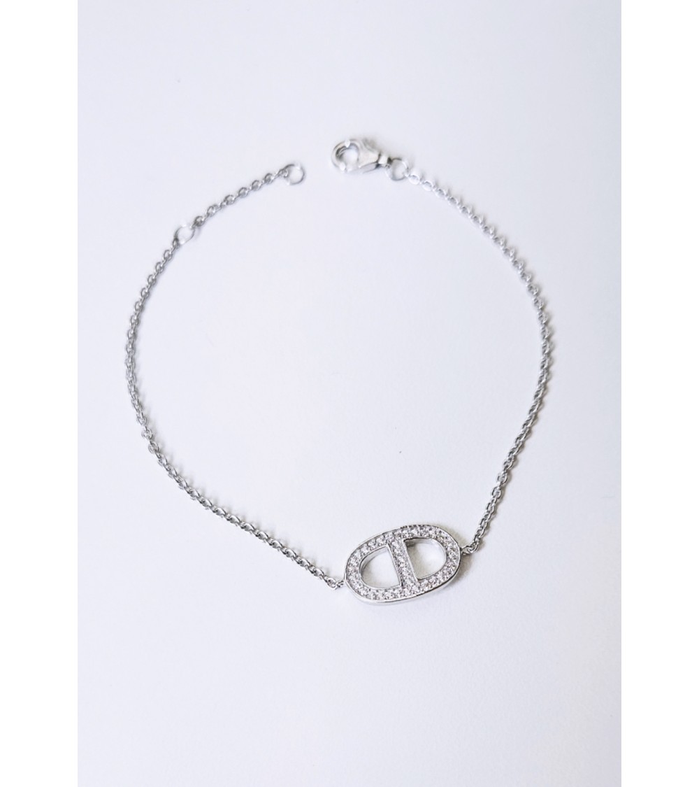 Bracelet maille marine en argent 925/1000 et oxydes de zirconium