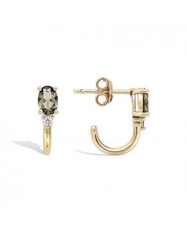 Boucles d'oreilles demi créoles en plaqué or avec pierre facette smoky vert