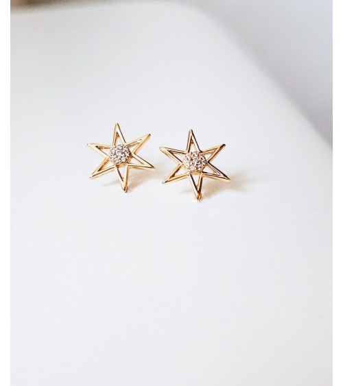 Boucles d'oreilles étoile en plaqué or et oxyde de zirconium au centre