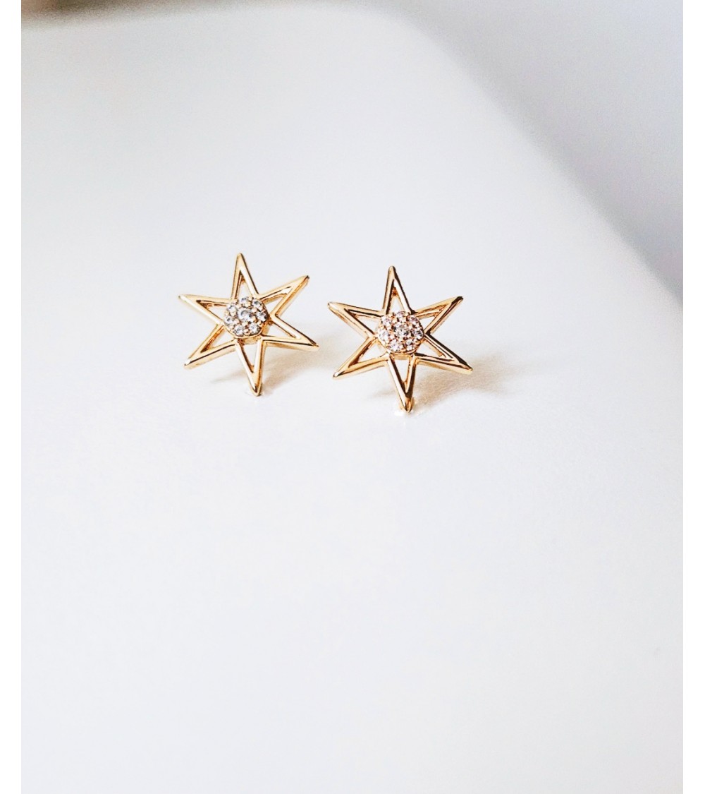 Boucles d'oreilles étoile en plaqué or et oxyde de zirconium au centre