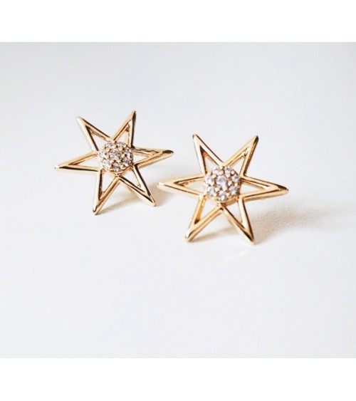 Boucles d'oreilles étoile en plaqué or et oxyde de zirconium au centre