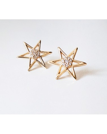 Boucles d'oreilles étoile en plaqué or et oxyde de zirconium au centre