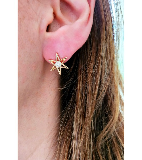 Boucles d'oreilles étoile en plaqué or et oxyde de zirconium au centre