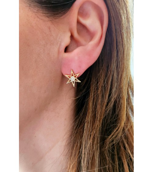 Boucles d'oreilles étoile en plaqué or et oxyde de zirconium au centre