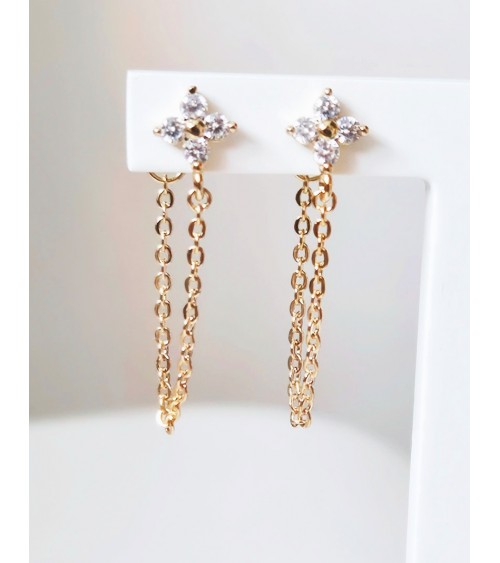 Boucles d'oreilles en plaqué or pendantes avec fleur en oxyde de zirconium