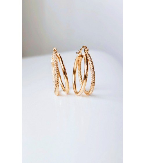 Boucles d'oreilles créoles à deux anneaux lisses et striés